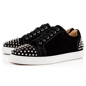 Christian Louboutin Men Seavaste 2 Flat Black Silver Spike Low Top Sneaker 44 11